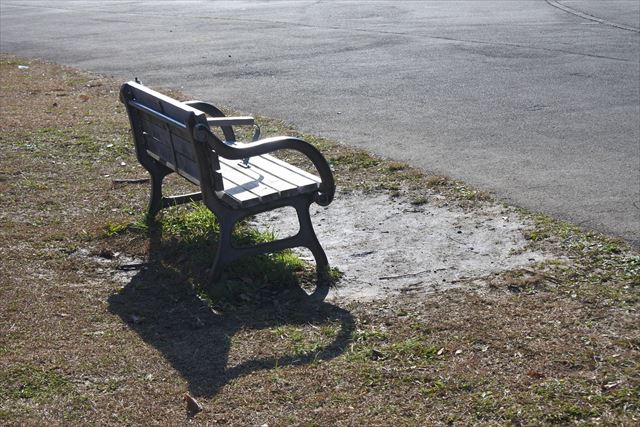ベンチ 公園 晴れ 陰 水たまり