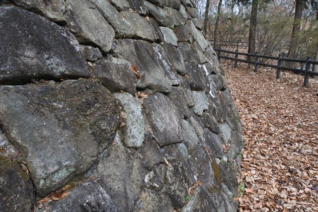 石垣 古い 落ち葉 枯れ葉 秋 冬
