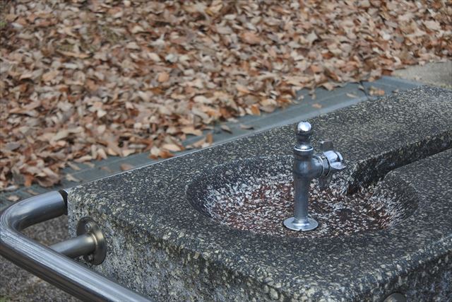水道 水飲み場 落ち葉 枯れ葉 公園 冬 秋