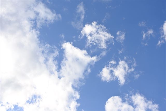 今日はよく晴れています。雲が多いけど